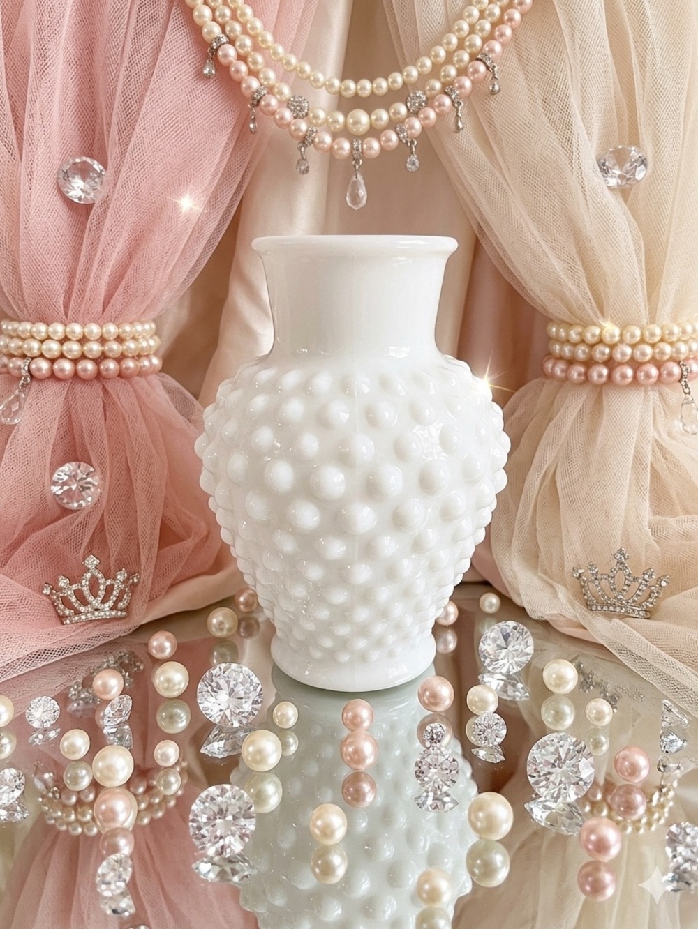 🌸 Vintage Fenton Wrisley Milkglass White Hobnail Bubble Bath Jar, No Lid